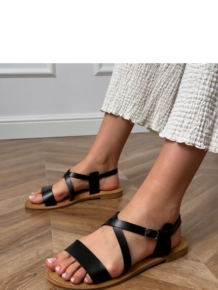 Elegant Faux Leather Women's Summer Sandals Buckle Closure Comfortable Flat Heel Style Great Value (214625)