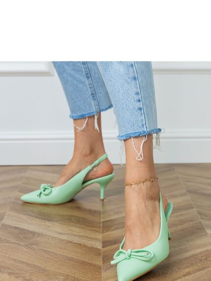 Pointed-Toe Bow Heel Pumps Elegant Synthetic Leather Shoes for Women Stylish Comfort (214639)
