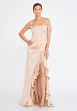 Off Shoulder Maxi Satin Column Regular Wedding Guest Dress (212302)