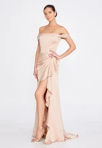Off Shoulder Maxi Satin Column Regular Wedding Guest Dress (212302) - Image 3