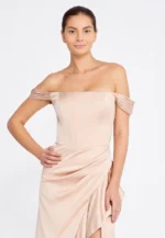 Off Shoulder Maxi Satin Column Regular Wedding Guest Dress (212302) - Image 4