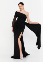 One Shoulder Maxi Viscose Mermaid Regular Wedding Guest Dress (212301) - Image 3