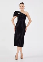 One Shoulder Midi Polyester Column Regular Evening Dress (212314)