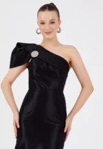 One Shoulder Midi Polyester Column Regular Evening Dress (212314) - Image 4