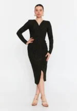 Long Sleeve Midi Lycra Column Regular Evening Dress (212308)