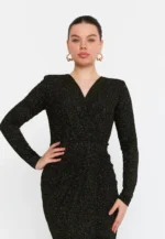 Long Sleeve Midi Lycra Column Regular Evening Dress (212308) - Image 4