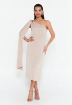 One Shoulder Midi Viscose Column Regular Casual Dress (212305)