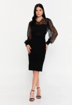 Long Sleeve Midi Viscose Column Regular Evening Dress (212310)